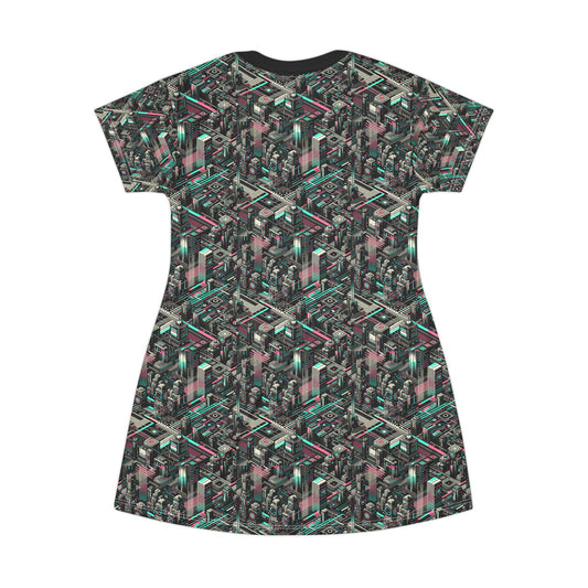 Digital Dreamland Tech-Inspired Streetwear T-Shirt Dress - 8404 Design-51