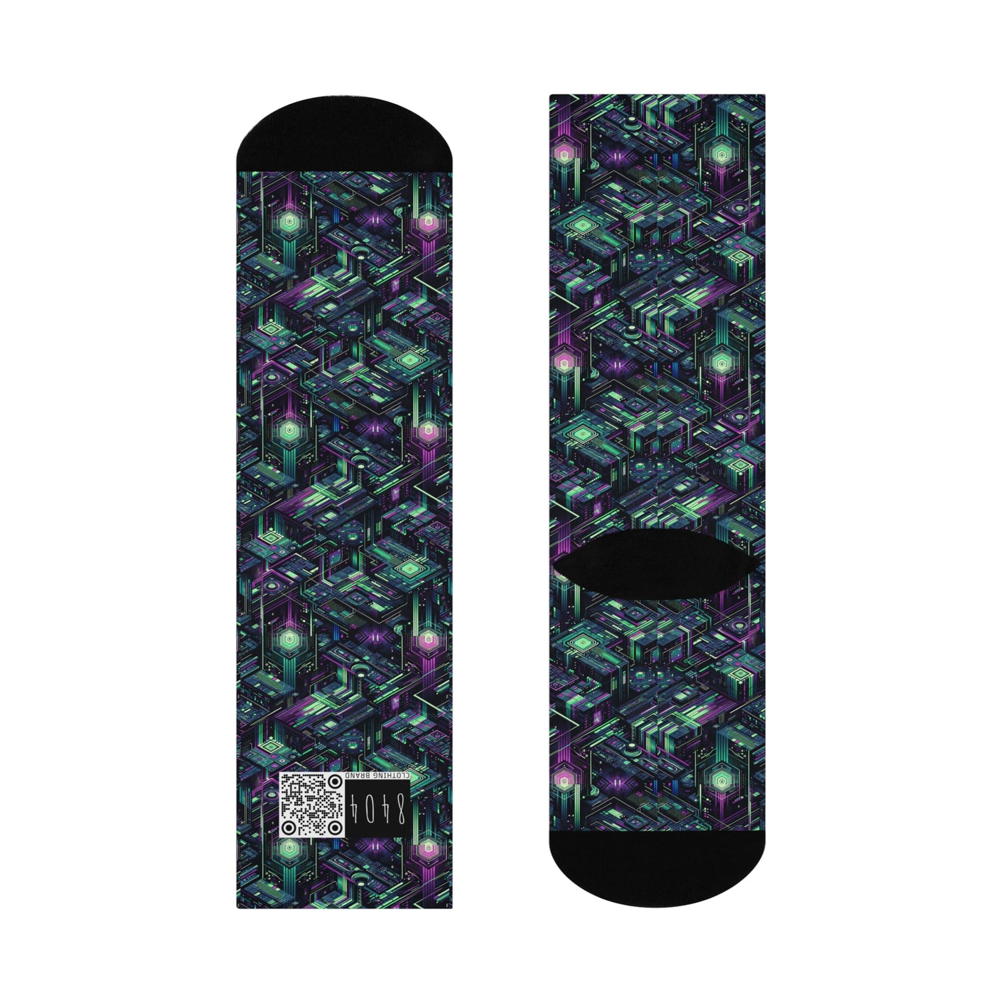Tech Noir Aesthetics Tech-Forward Urban Dystopia Cushioned Crew Socks - 8404 Design-43