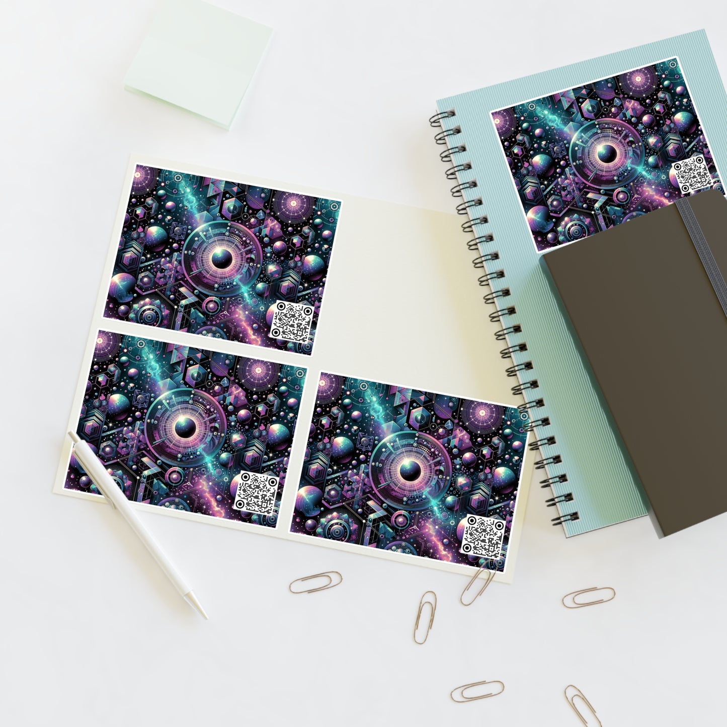 Galactic Hues Tech-Forward Cosmic Fusion Sticker Sheets - 8404 Design-56