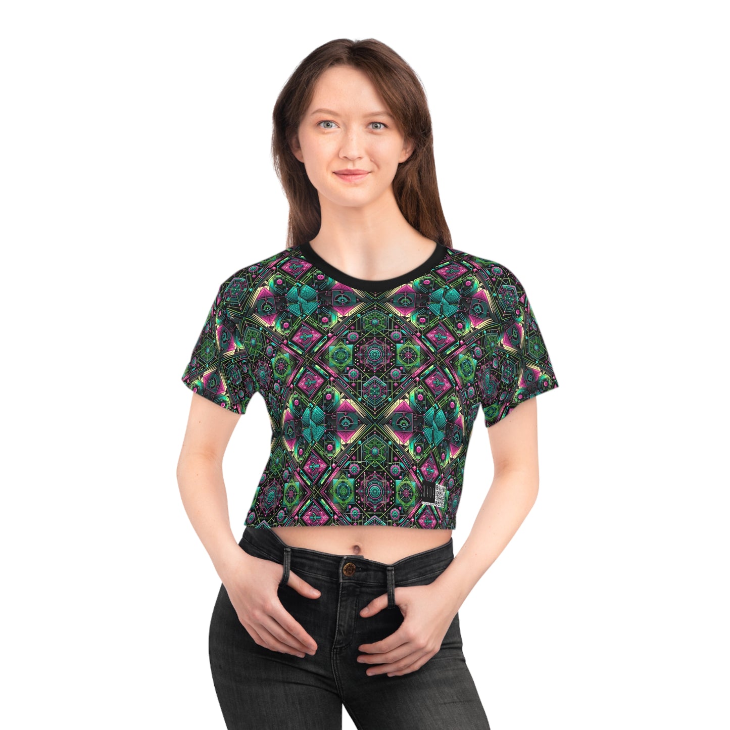 Tech-Infused Graphics Tech-Forward Streetwear Crop Tee - 8404 Design-45