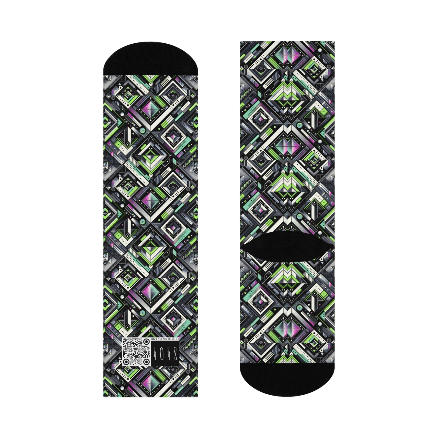 Retro Futurism Graphics Tech-Forward Streetwear Cushioned Crew Socks - 8404 Design-48