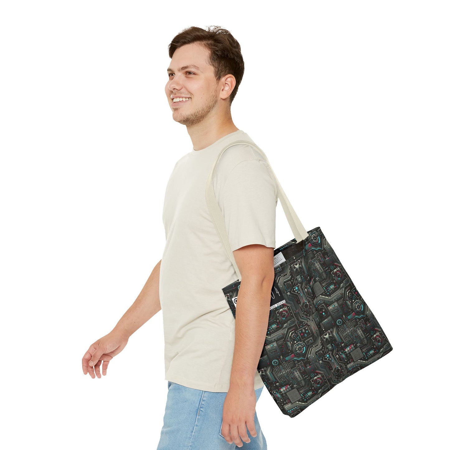 Tech Noir Aesthetics Sleek Tech Streetwear Tote Bag - 8404 Design-52