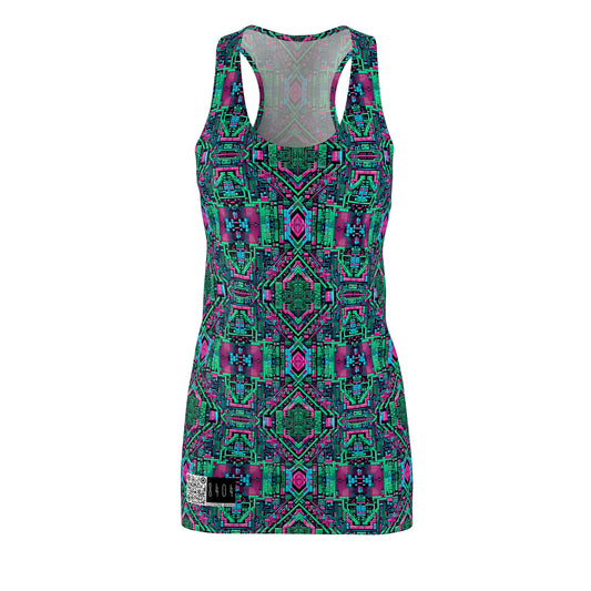 Digital Glitch Vibes Tech-Inspired Streetwear Women's Cut & Sew Racerback Dress - 8404 Design-71
