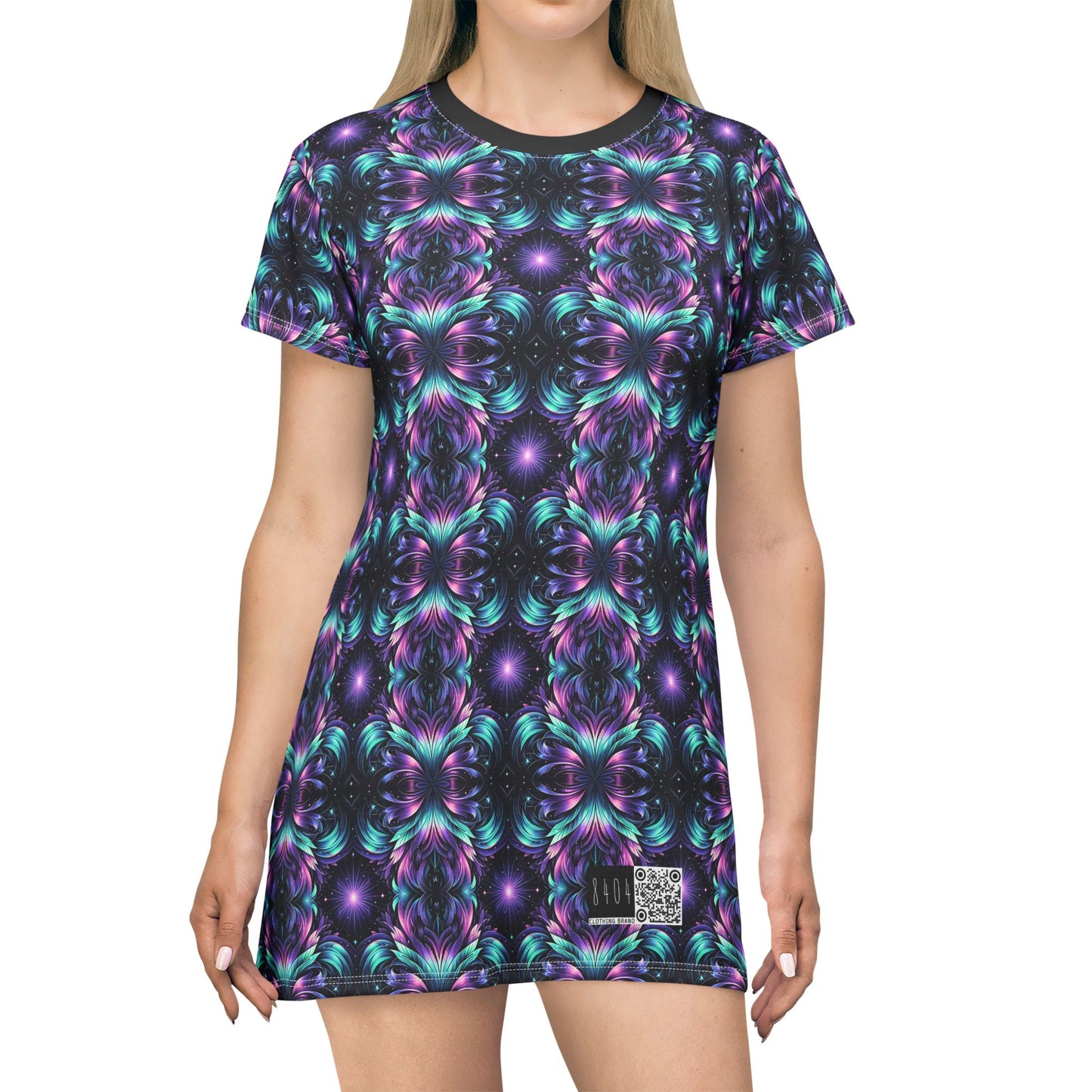 Iridescent Dream Futuristic Tech T-Shirt Dress - 8404 Design-60