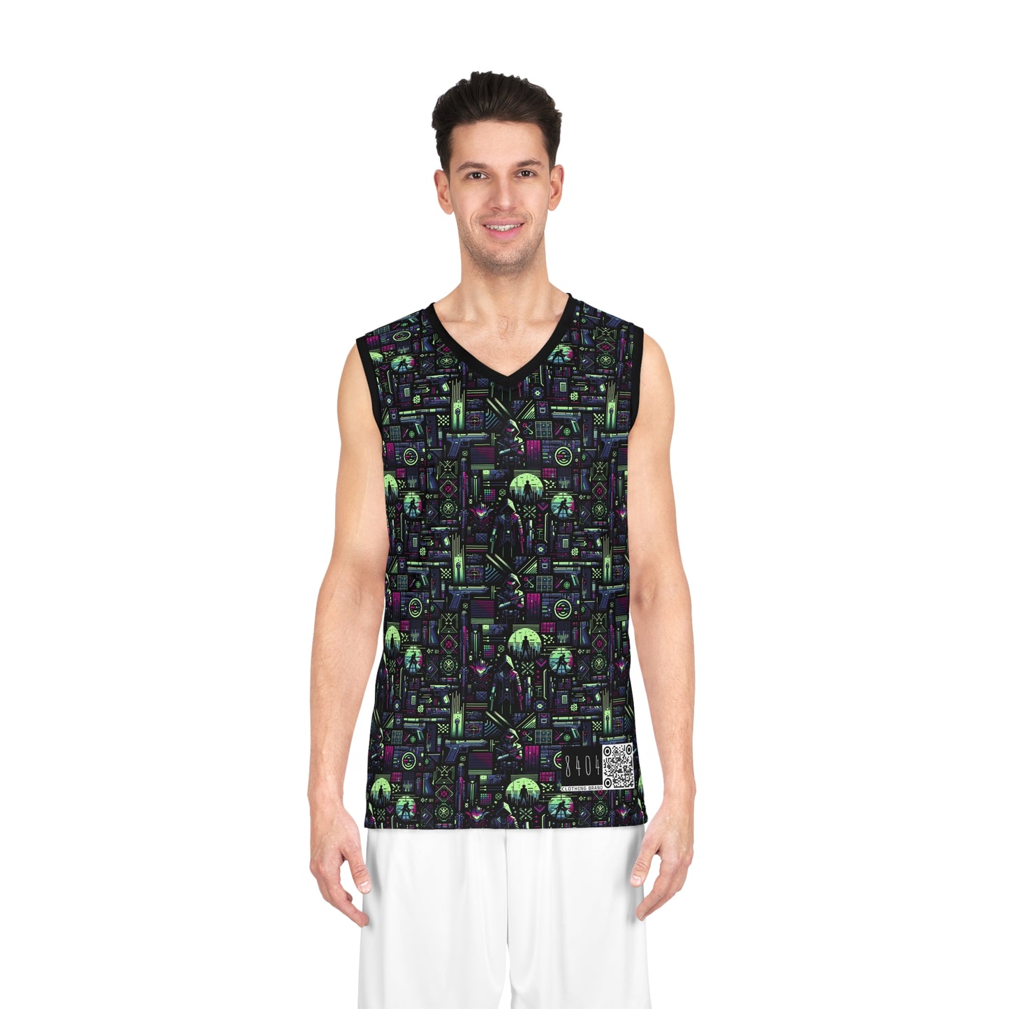 Tech Noir Futuristic Cyberpunk Basketball Jersey - 8404 Design-63