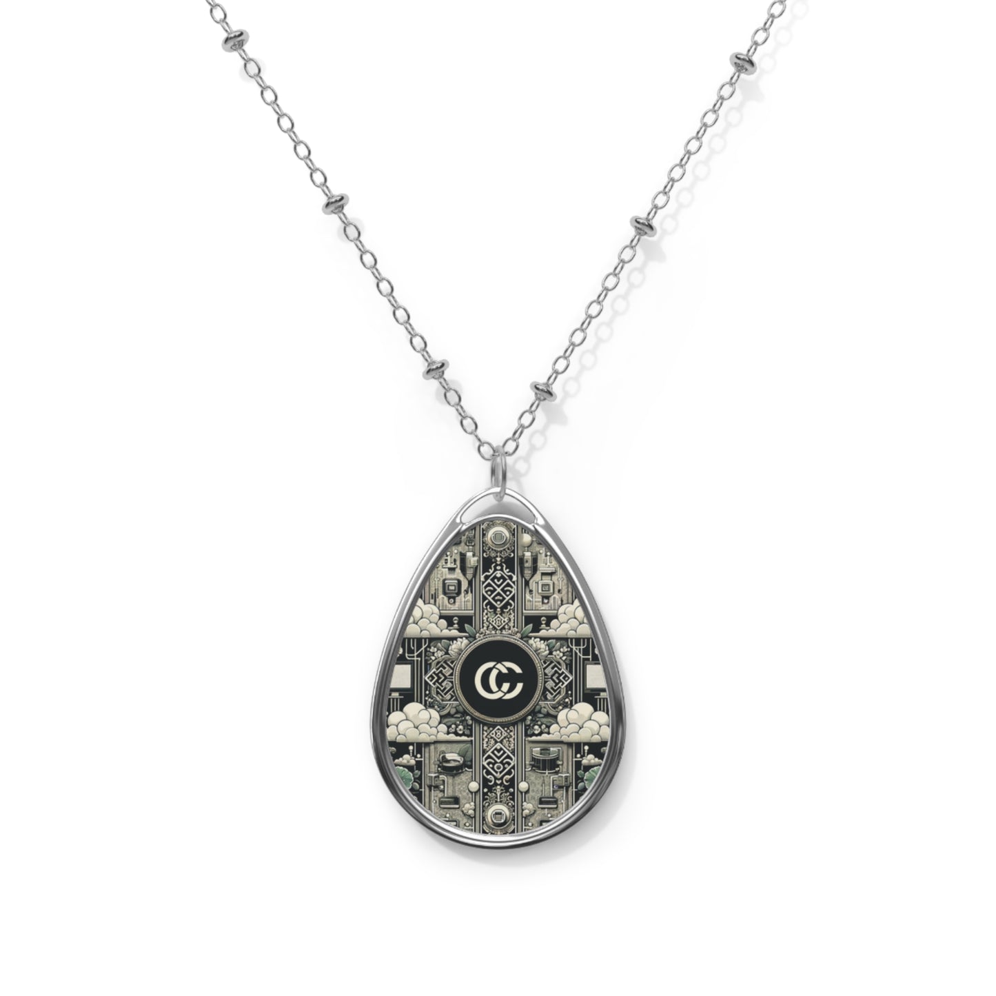 Cyber Garden Party Tech Garden Extravaganza Oval Necklace - 8404 Design-54