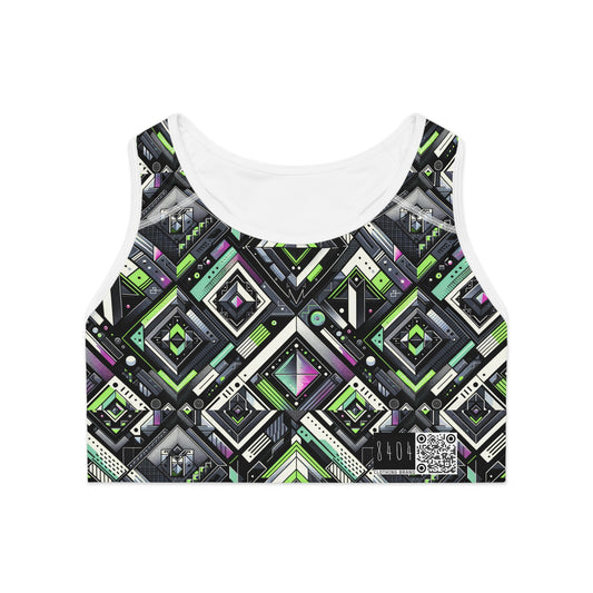 Retro Futurism Graphics Tech-Forward Streetwear Sports Bra - 8404 Design-48