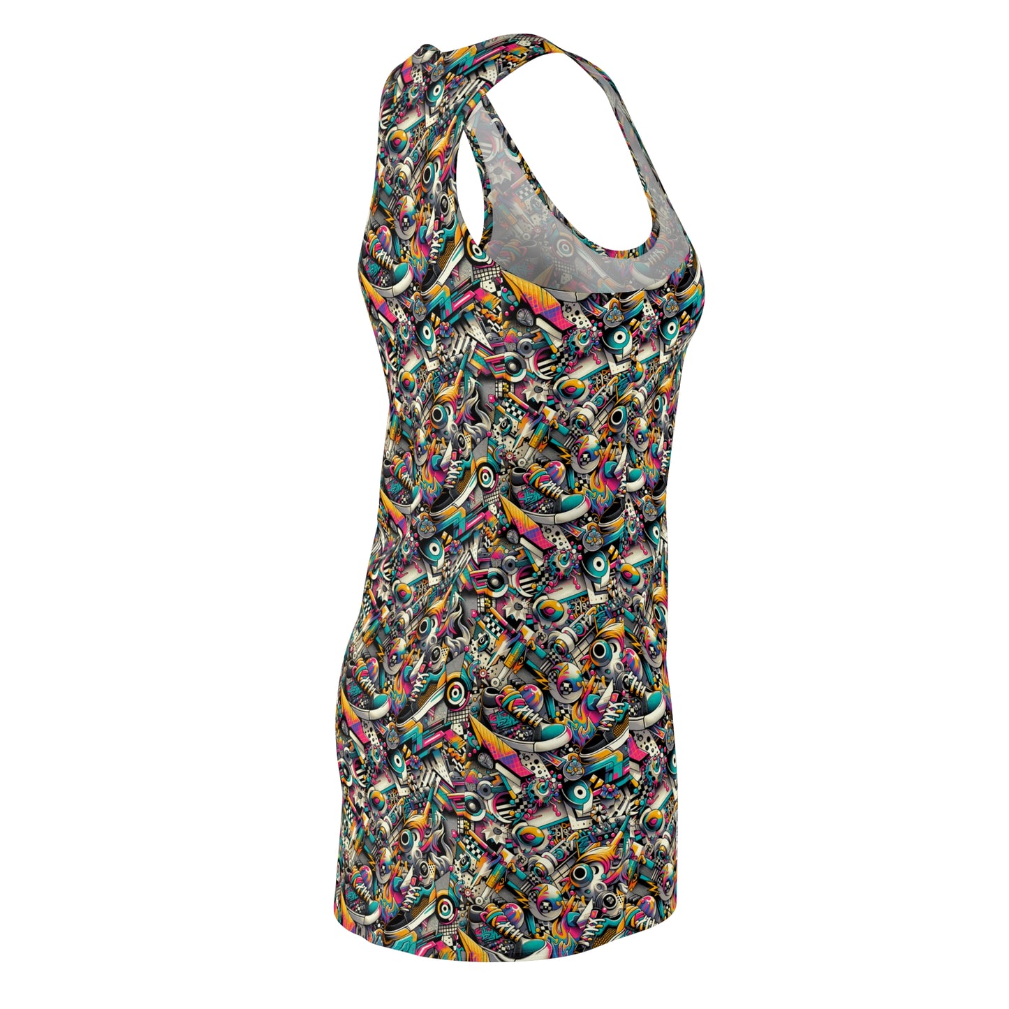 Urban Graffiti Fusion Eclectic Street Art Meets Modern Tech Culture Women's Cut & Sew Racerback Dress - 8404 Design-55
