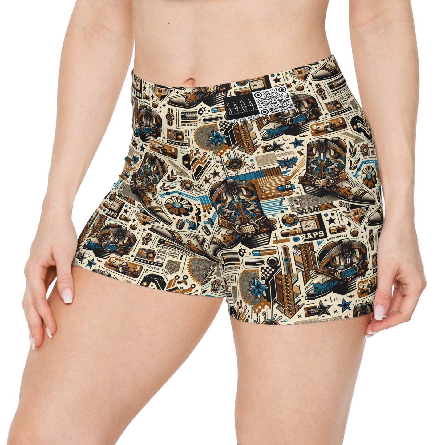 Digital Cowboy Chic Tech-Infused Western Fusion Women's Shorts - 8404 Design-45