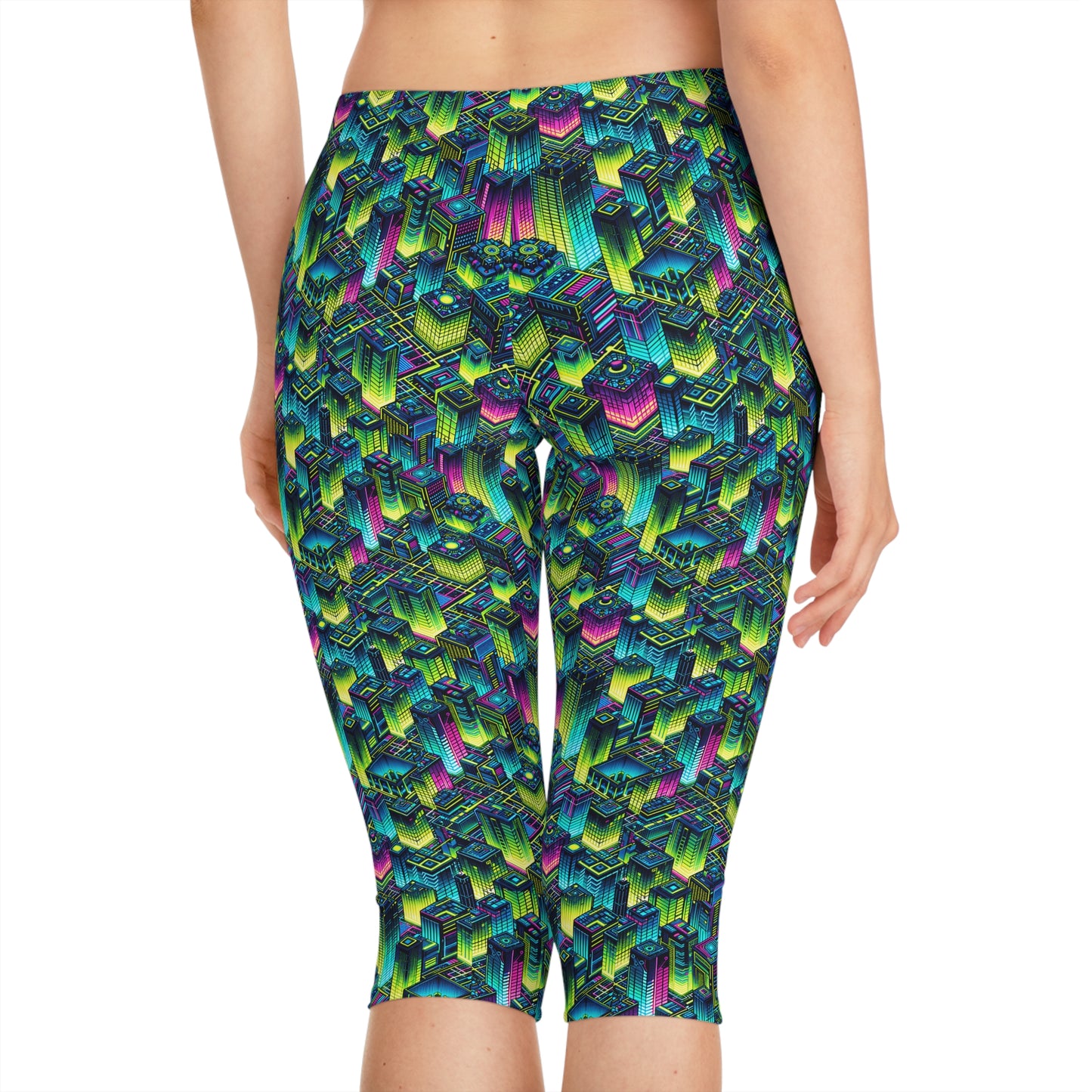 Tech-Infused Neon Tech-Forward Streetwear Women's Capri Leggings - 8404 Design-65