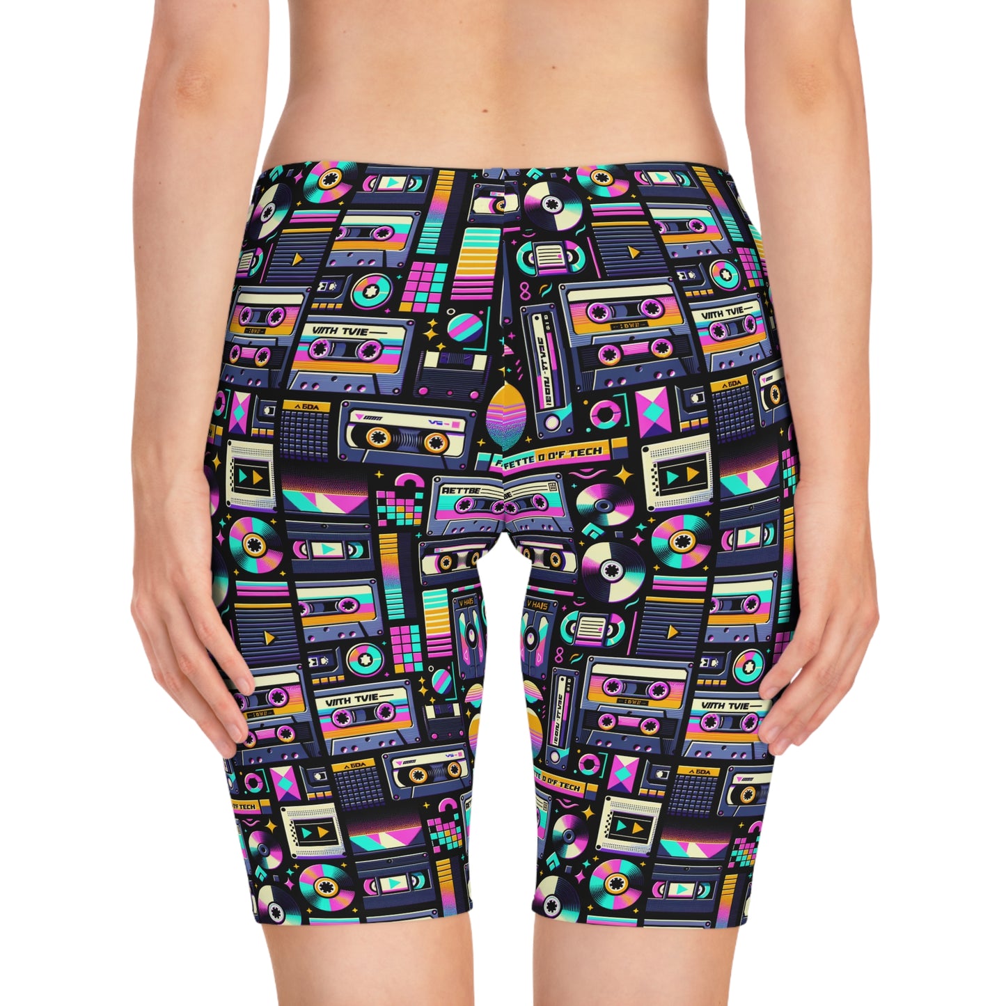 Digital Nostalgia Tech-Inspired Retro Fusion Women's Bike Shorts - 8404 Design-48