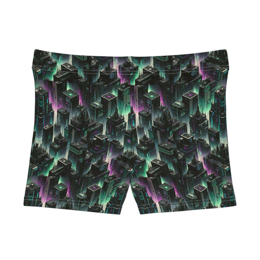 Tech Noir Aesthetics Tech-Forward Urban Dystopia Women's Shorts - 8404 Design-44