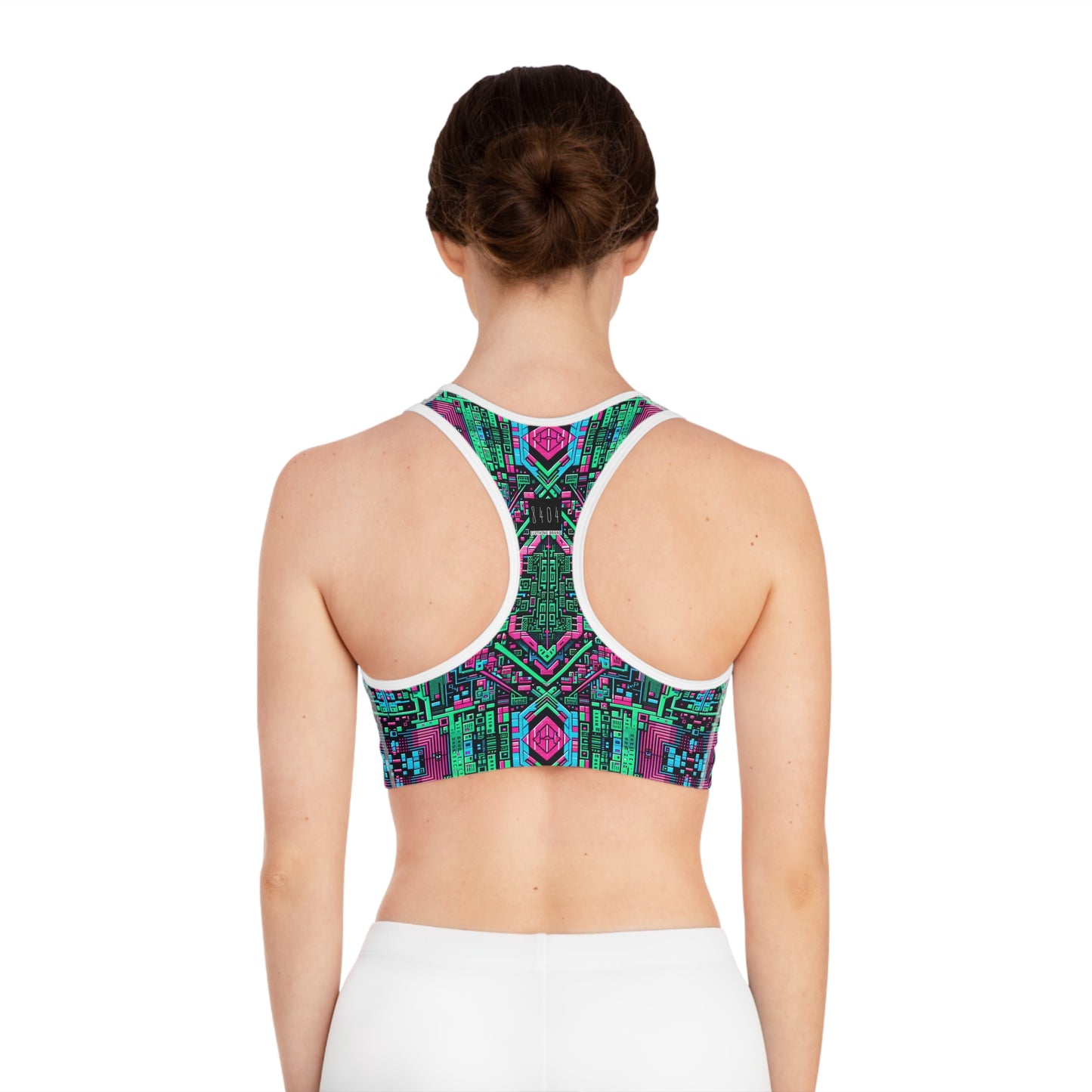 Digital Glitch Vibes Tech-Inspired Streetwear Sports Bra - 8404 Design-71