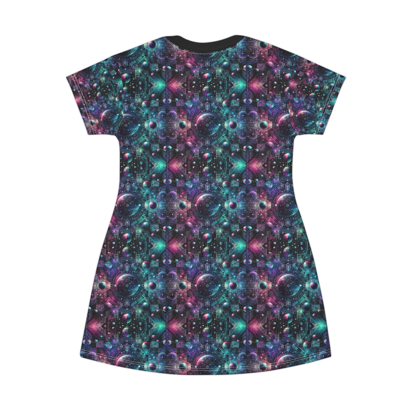 Galactic Hues Tech-Forward Cosmic Fusion T-Shirt Dress - 8404 Design-59