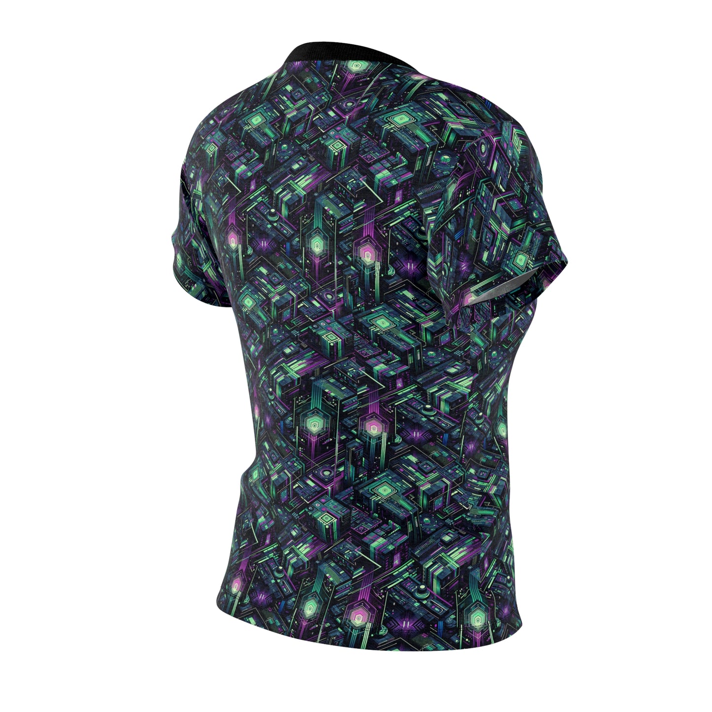 Tech Noir Aesthetics Tech-Forward Urban Dystopia Women's Cut & Sew Tee - 8404 Design-43