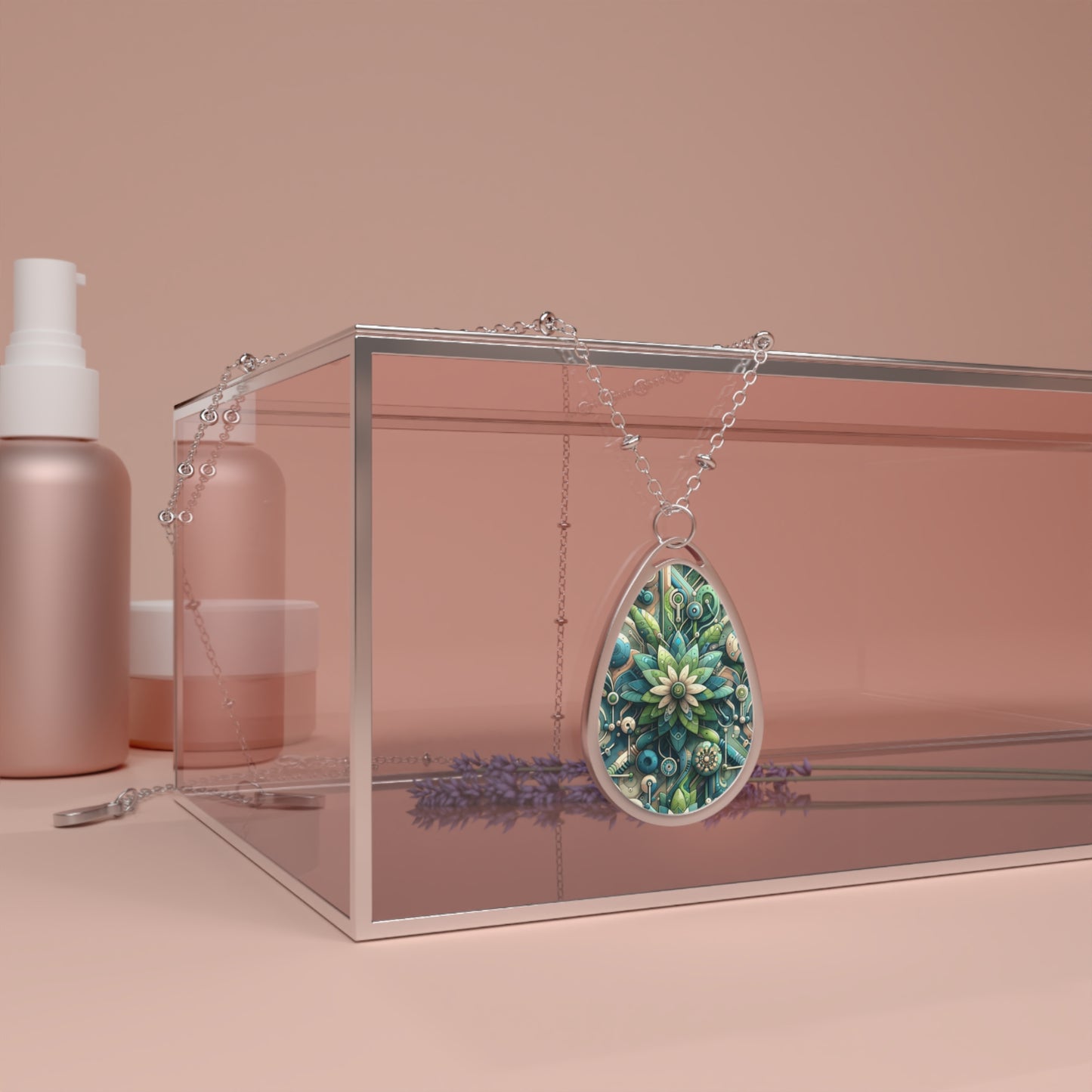 Digital Nature Fusion Tech-Inspired Nature Harmony Oval Necklace - 8404 Design-44