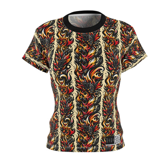 Flame Graphics Maximalist Streetwear Women's Cut & Sew Tee - 8404 Design-65