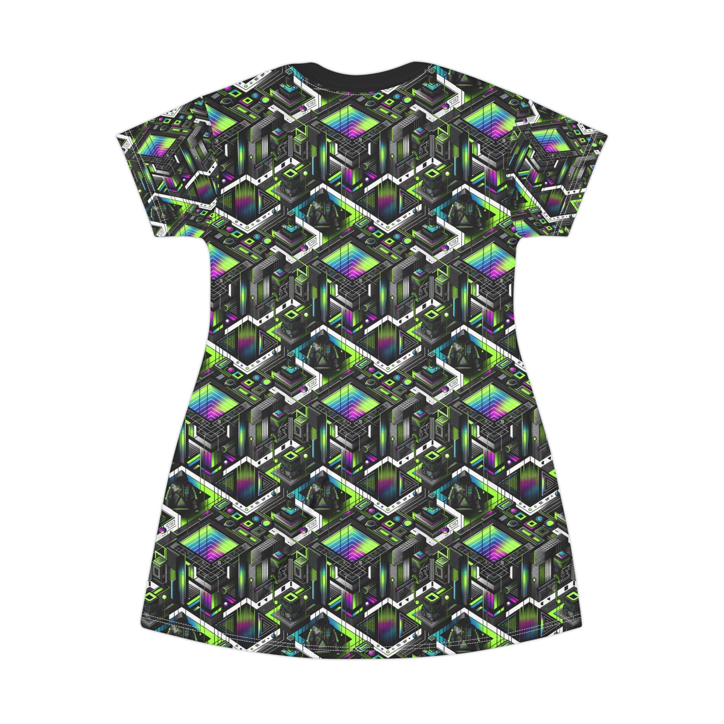 Retro Futurism Graphics Tech-Forward Streetwear T-Shirt Dress - 8404 Design-52