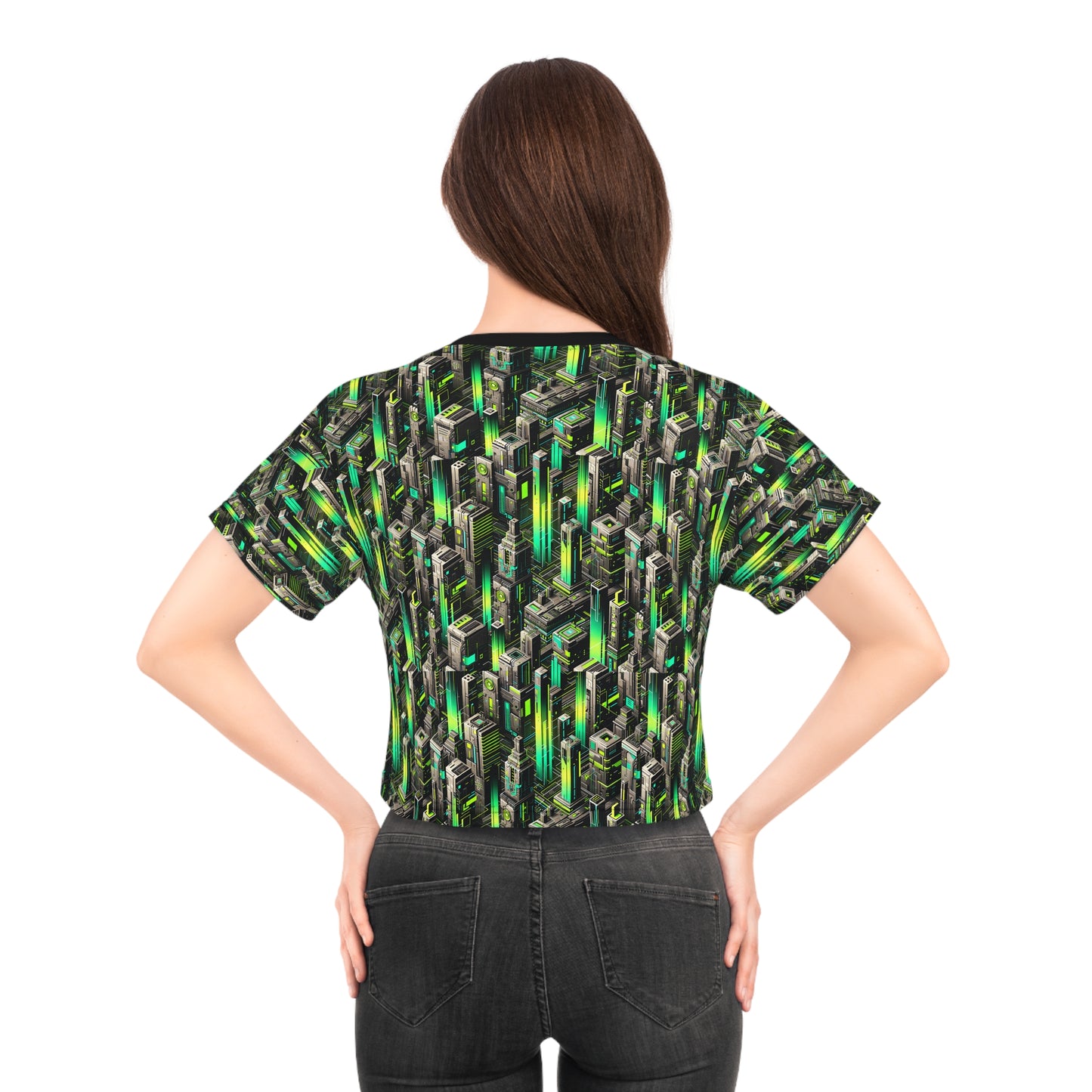 Digital Rebellion Tech-Forward Streetwear Crop Tee - 8404 Design-63