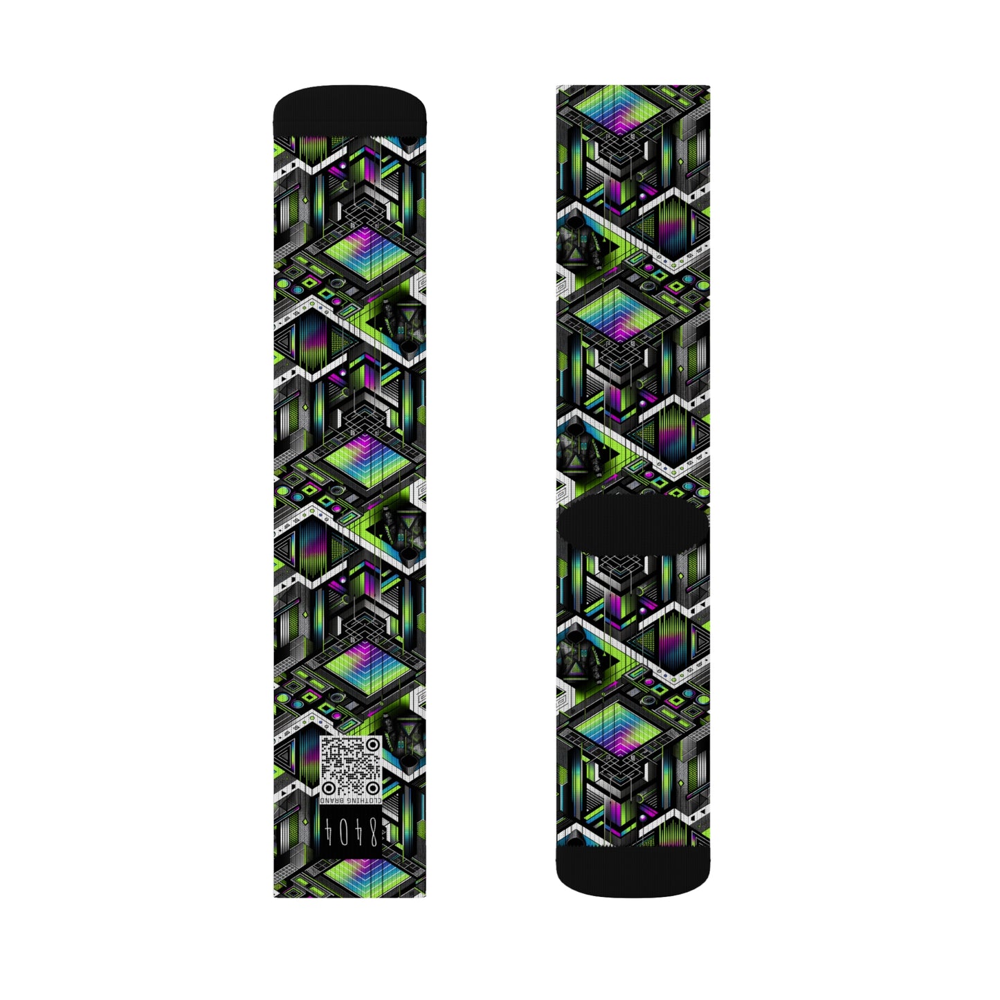 Retro Futurism Graphics Tech-Forward Streetwear Sublimation Socks - 8404 Design-52