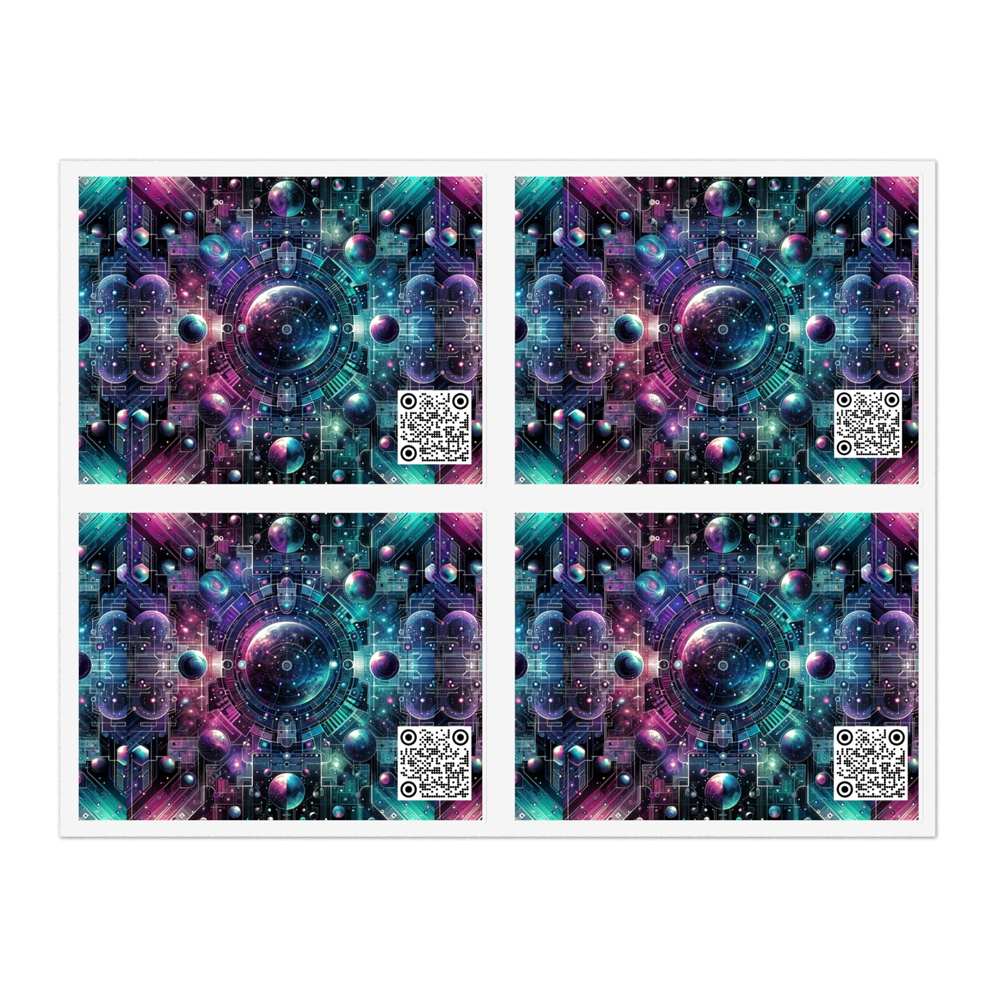 Galactic Hues Tech-Forward Cosmic Fusion Sticker Sheets - 8404 Design-59