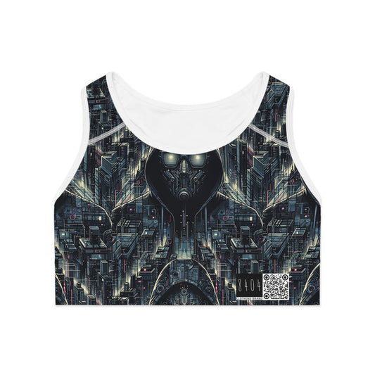 Tech Noir Aesthetics Sleek Tech Streetwear Sports Bra - 8404 Design-56