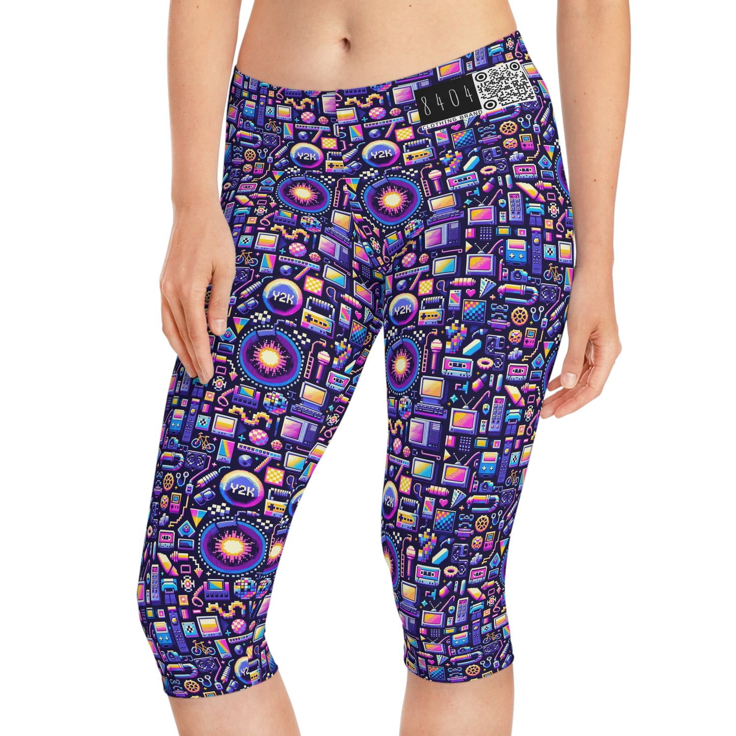 Digital Nostalgia Modern Retro Fusion Women's Capri Leggings - 8404 Design-64