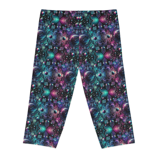 Galactic Hues Tech-Forward Cosmic Fusion Women's Capri Leggings - 8404 Design-59