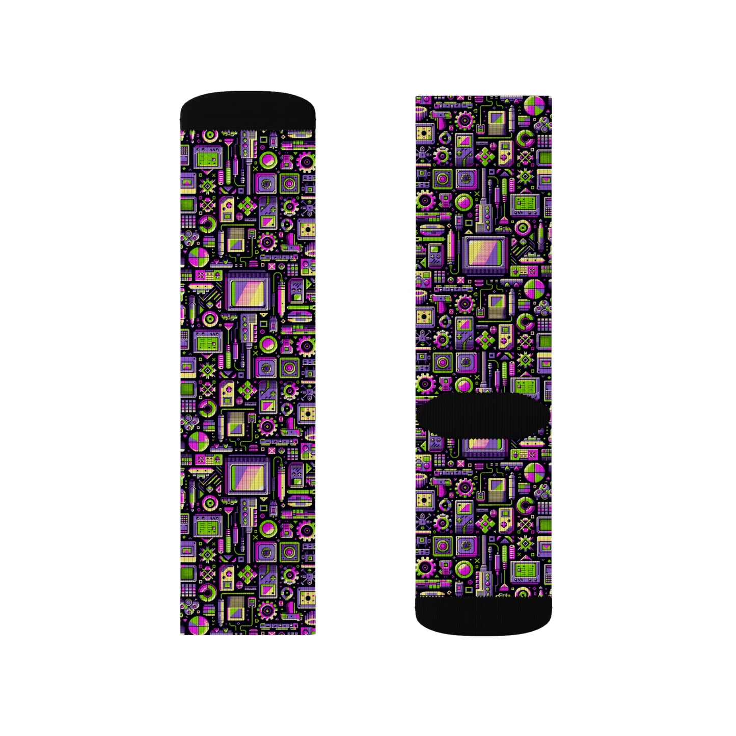Digital Nostalgia Remix Modern Vintage Fusion Sublimation Socks - 8404 Design-67