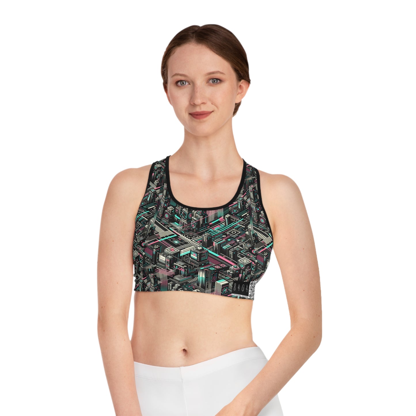 Digital Dreamland Tech-Inspired Streetwear Sports Bra - 8404 Design-51