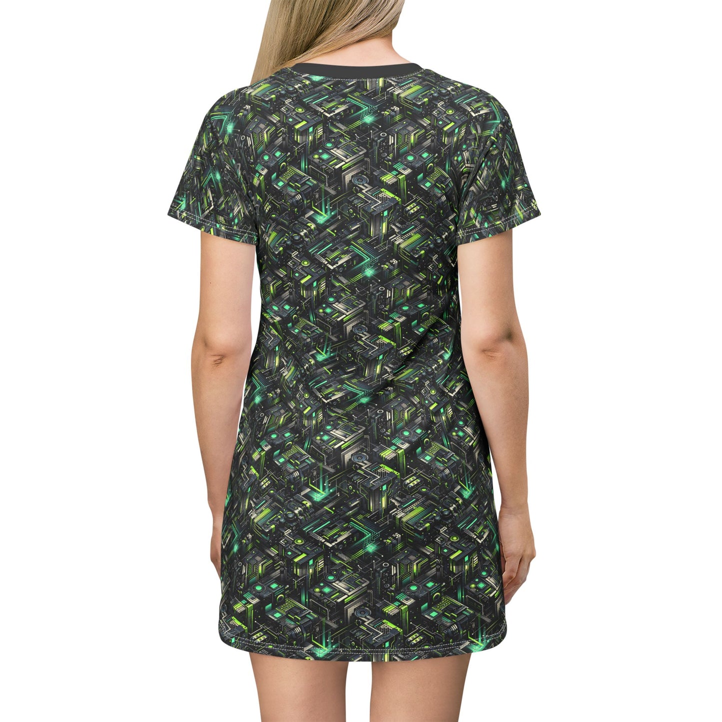 Tech-Infused Graphics Tech-Forward Streetwear T-Shirt Dress - 8404 Design-47