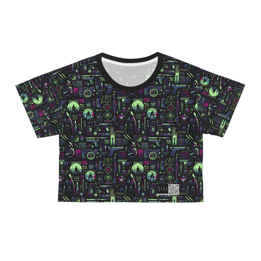 Tech Noir Futuristic Cyberpunk Crop Tee - 8404 Design-63