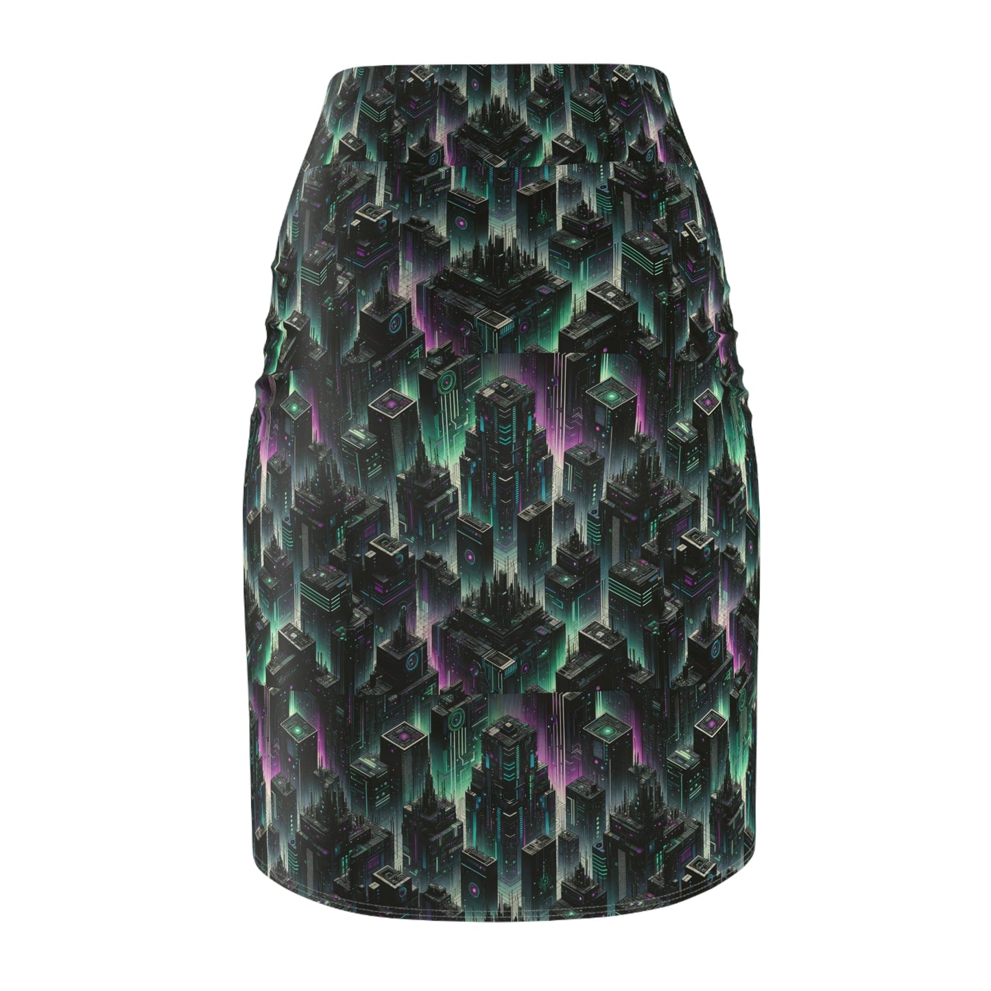 Tech Noir Aesthetics Tech-Forward Urban Dystopia Women's Pencil Skirt - 8404 Design-44