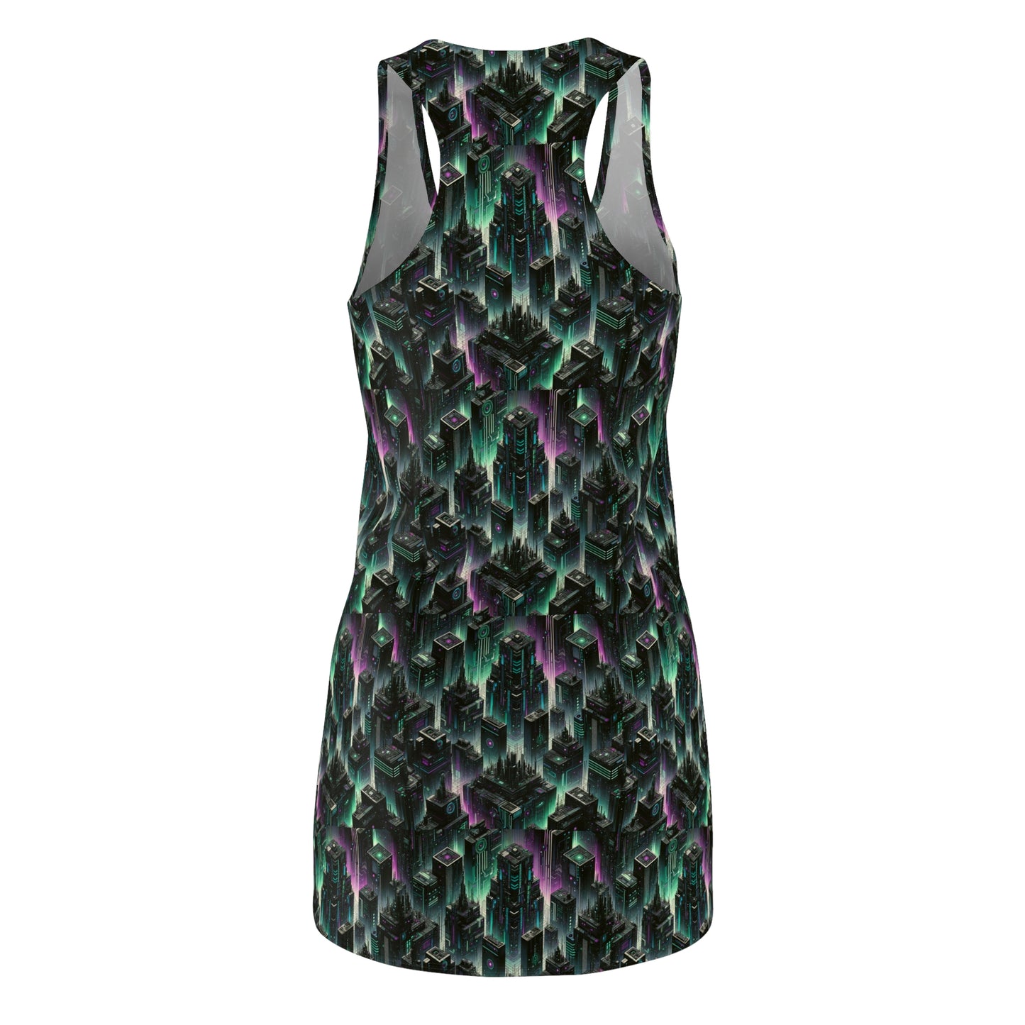 Tech Noir Aesthetics Tech-Forward Urban Dystopia Women's Cut & Sew Racerback Dress - 8404 Design-44