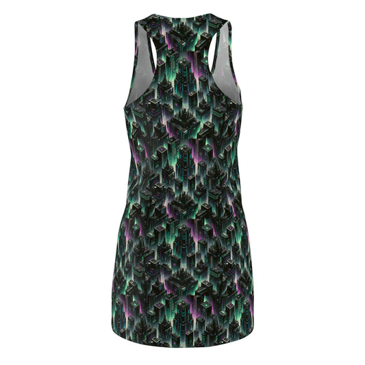 Tech Noir Aesthetics Tech-Forward Urban Dystopia Women's Cut & Sew Racerback Dress - 8404 Design-44