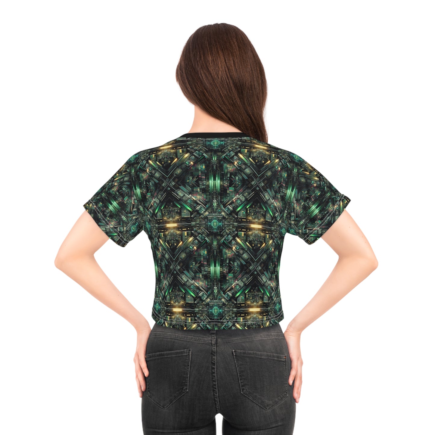 Tech Noir Graphics Tech-Inspired Streetwear Crop Tee - 8404 Design-56