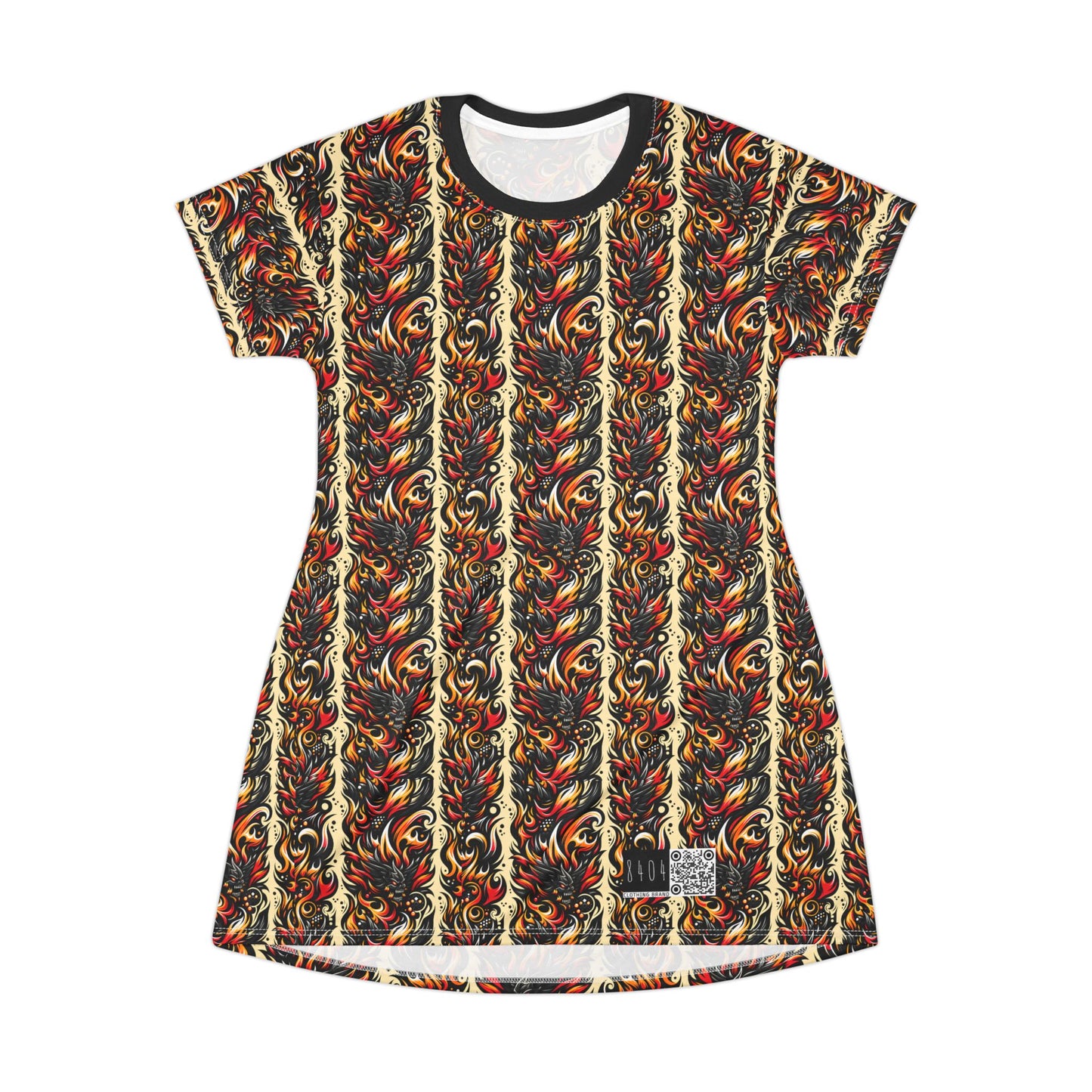 Flame Graphics Maximalist Streetwear T-Shirt Dress - 8404 Design-65