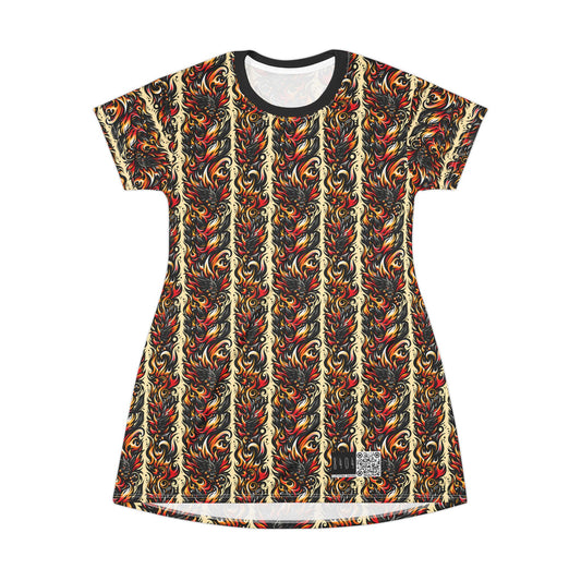 Flame Graphics Maximalist Streetwear T-Shirt Dress - 8404 Design-65