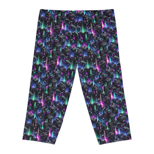 Tech Noir Graphics Futuristic Tech Aesthetics Women's Capri Leggings - 8404 Design-55