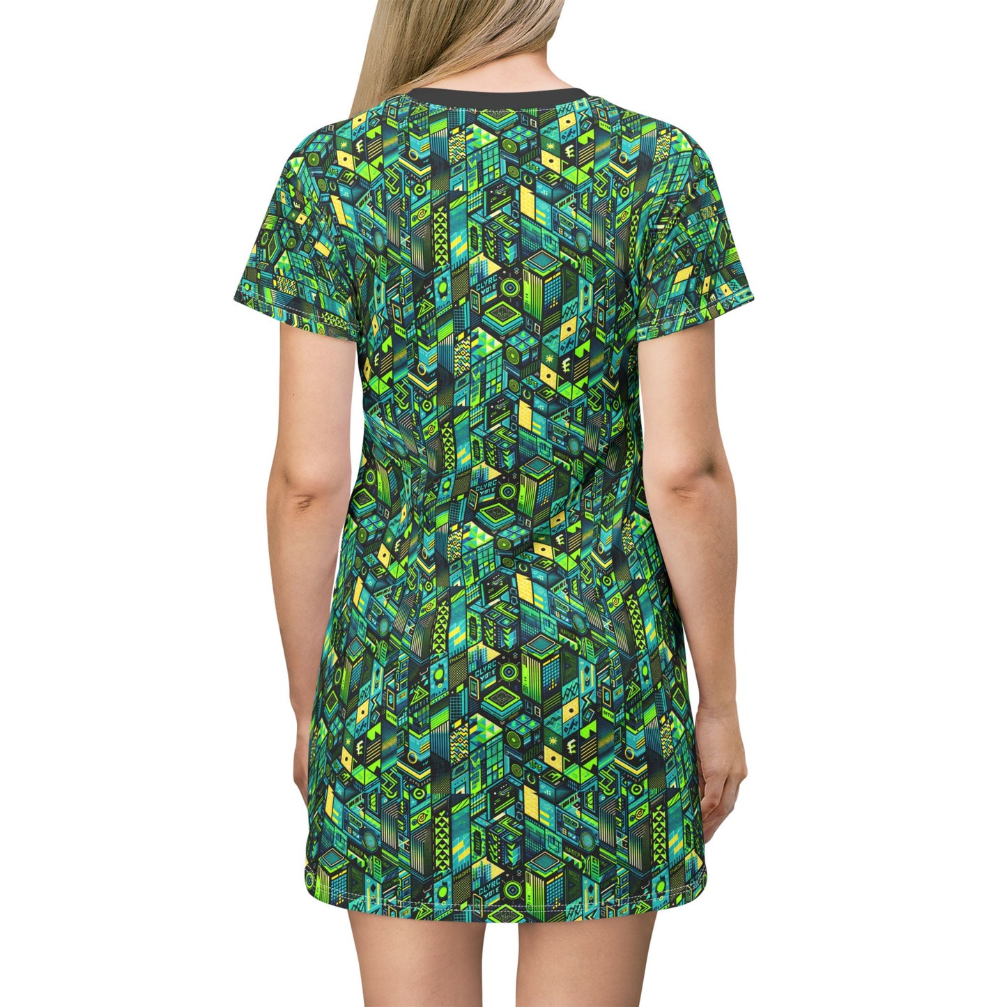Tech-Infused Neon Tech-Forward Streetwear T-Shirt Dress - 8404 Design-61