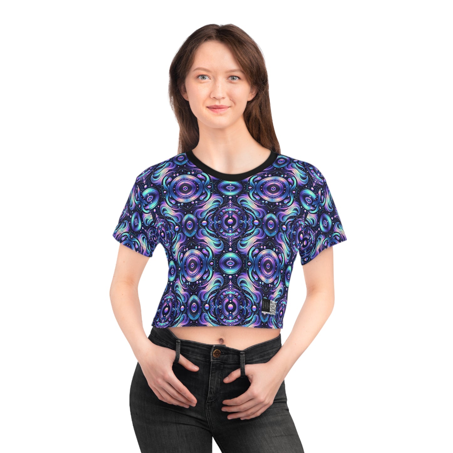 Iridescent Tech Fusion Tech-Forward Streetwear Crop Tee - 8404 Design-62