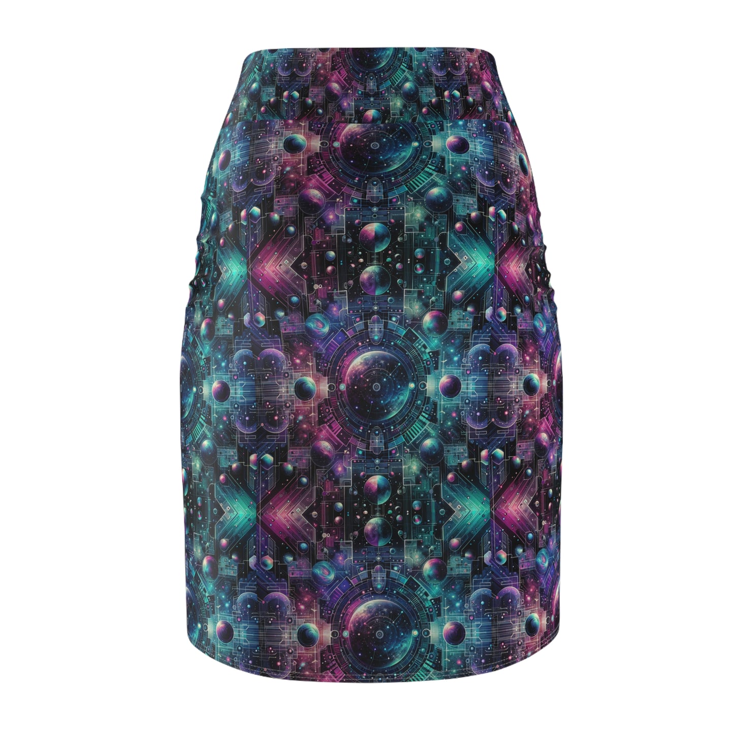 Galactic Hues Tech-Forward Cosmic Fusion Women's Pencil Skirt - 8404 Design-59