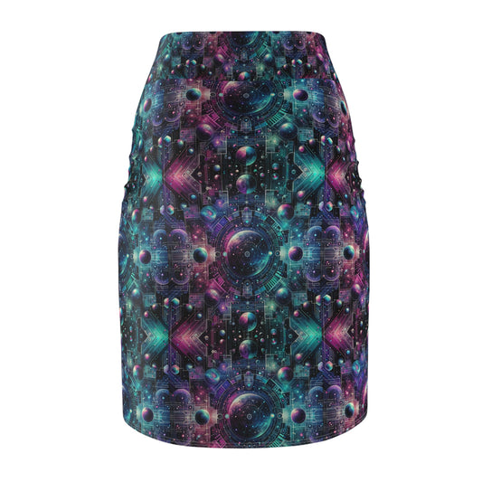 Galactic Hues Tech-Forward Cosmic Fusion Women's Pencil Skirt - 8404 Design-59