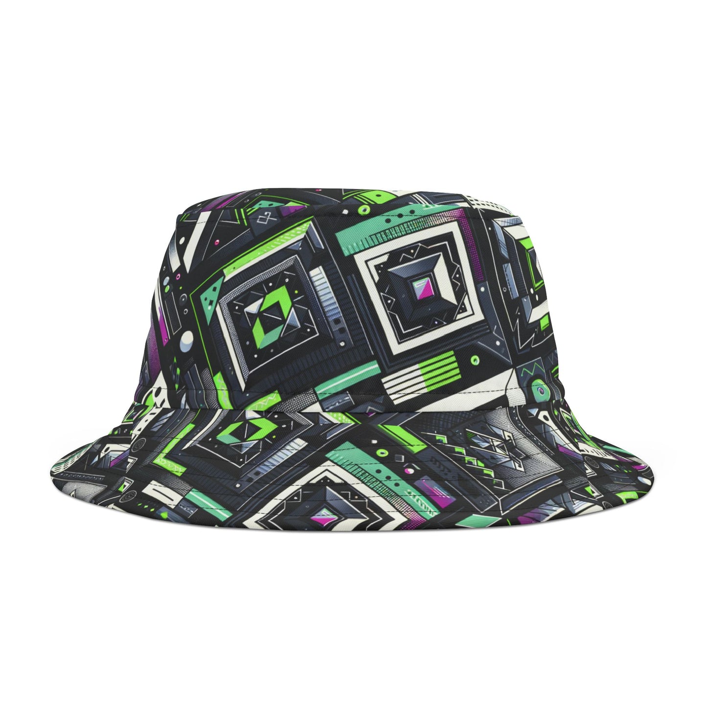 Retro Futurism Graphics Tech-Forward Streetwear Bucket Hat - 8404 Design-48