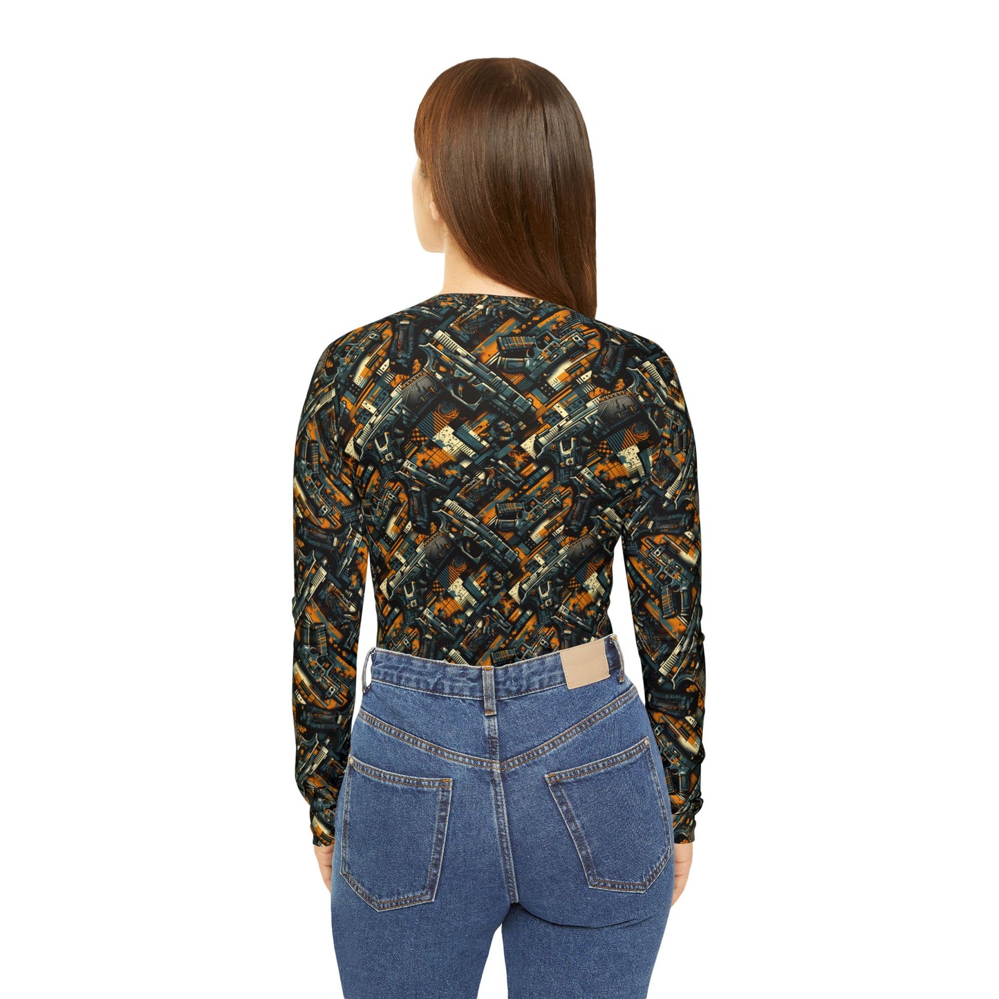 Digital Punk Futuristic Grunge Women's Long Sleeve V-Neck Shirt - 8404 Design-47