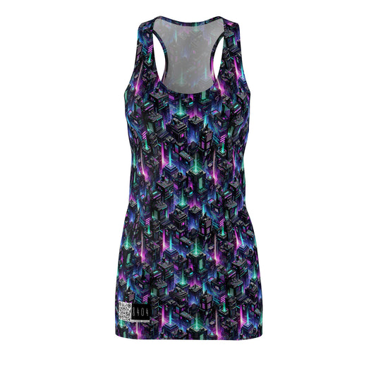 Tech Noir Graphics Futuristic Tech Aesthetics Women's Cut & Sew Racerback Dress - 8404 Design-55