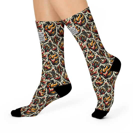 Fire & Flames Bold Streetwear Statement Cushioned Crew Socks - 8404 Design-57