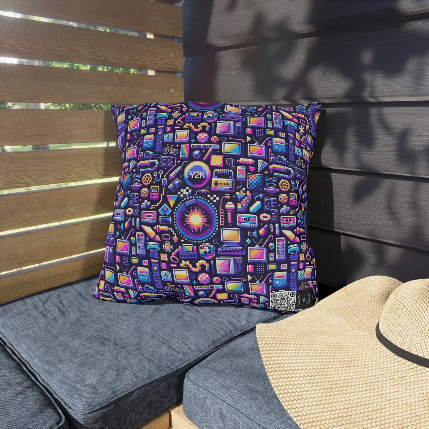 Digital Nostalgia Modern Retro Fusion Outdoor Pillow - 8404 Design-64
