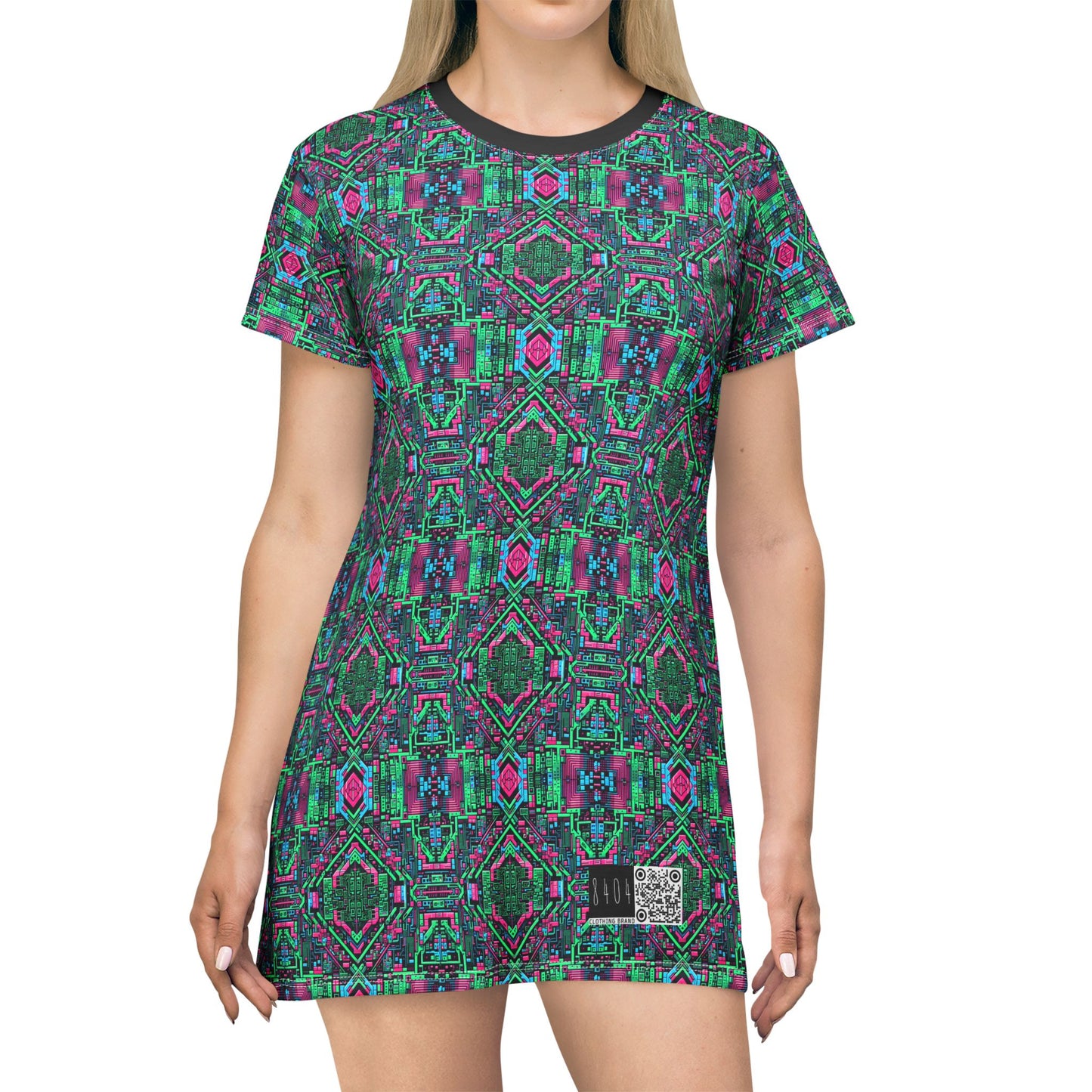 Digital Glitch Vibes Tech-Inspired Streetwear T-Shirt Dress - 8404 Design-71