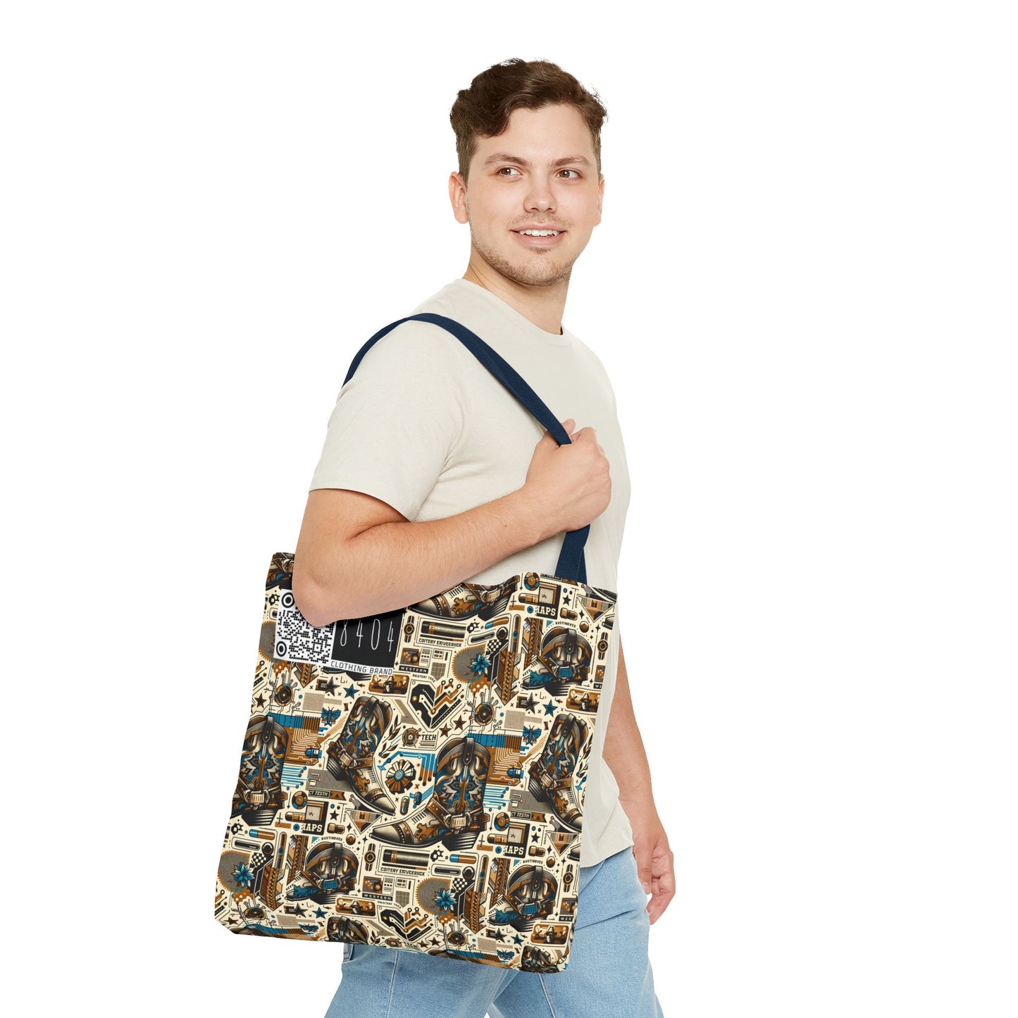 Digital Cowboy Chic Tech-Infused Western Fusion Tote Bag - 8404 Design-45